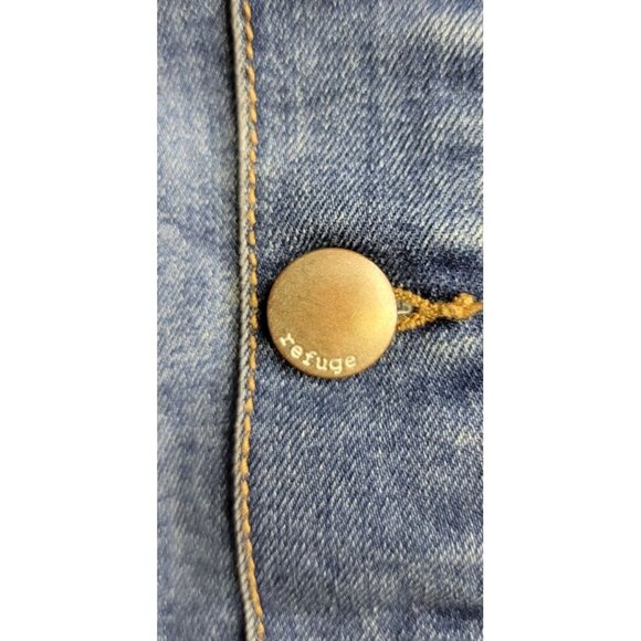 Refuge Distressed Denim Button-Front A-Line Skirt Sz 10 Cotton Blue Western - Picture 5 of 6